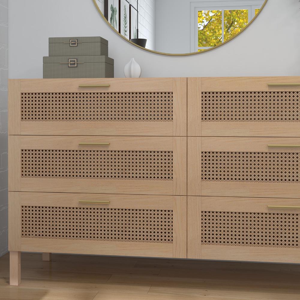 Casa Decor Santiago Oak Rattan Chest Of Drawers