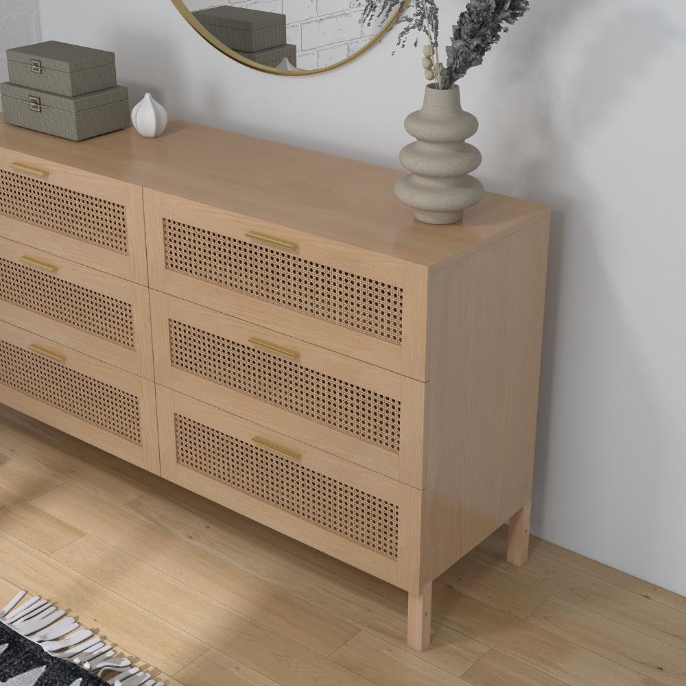 Casa Decor Santiago Oak Rattan Chest Of Drawers