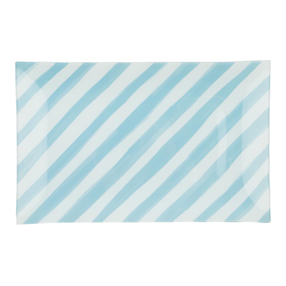 Emporium Lulu Glass Rectangular Plate blue and white stripe at House