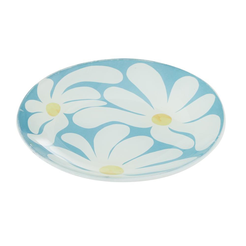 Blue with plate with white flowers -Emporium Lulu Glass Flower Plate 16cm - House