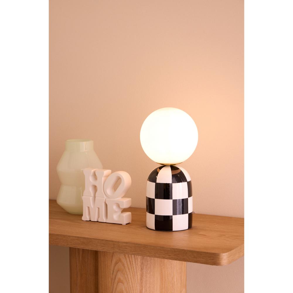 Black and White Check with round head lamp - Emporium Archie Table Lamp - House
