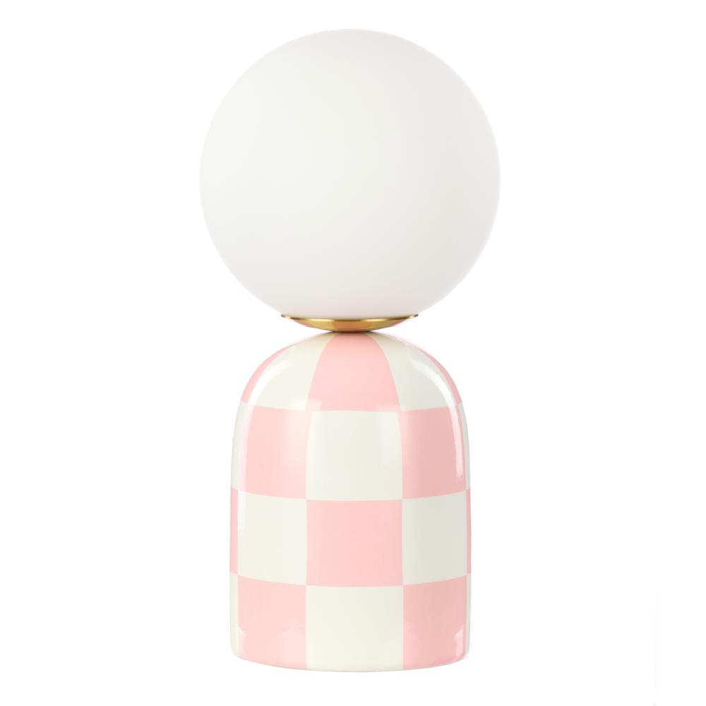 Pink and White Check with round head lamp - Emporium Archie Table Lamp - House