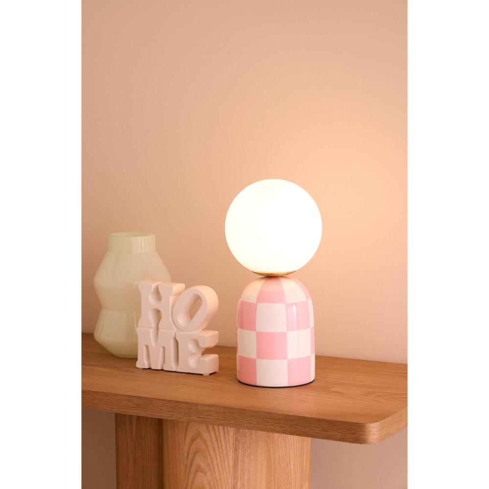 Pink and White Check with round head lamp - Emporium Archie Table Lamp - House
