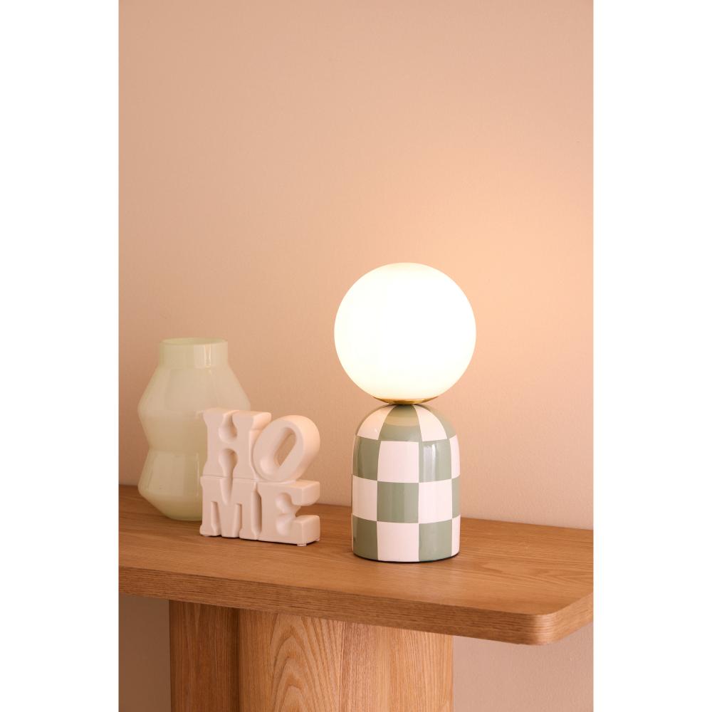 Green and White Check with round head lamp - Emporium Archie Table Lamp - House