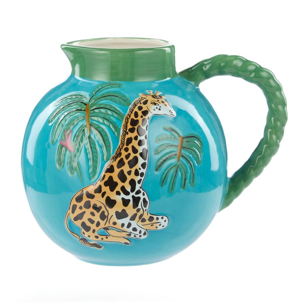 Emporium Fuller Giraffe Vase in Blue with green twisted handle - House