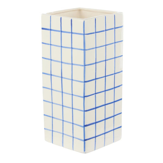 Emporium Lulu Collection Check Vase - Tall Grid Blue