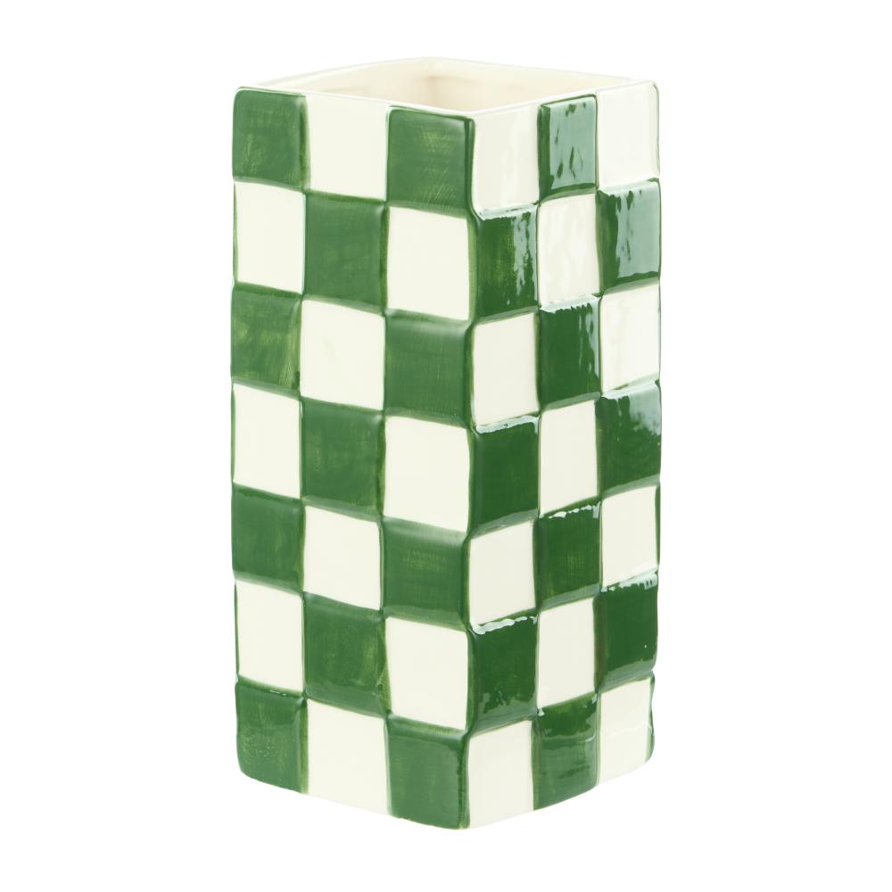 Emporium Lulu Collection Check Vase - Tall Check Green
