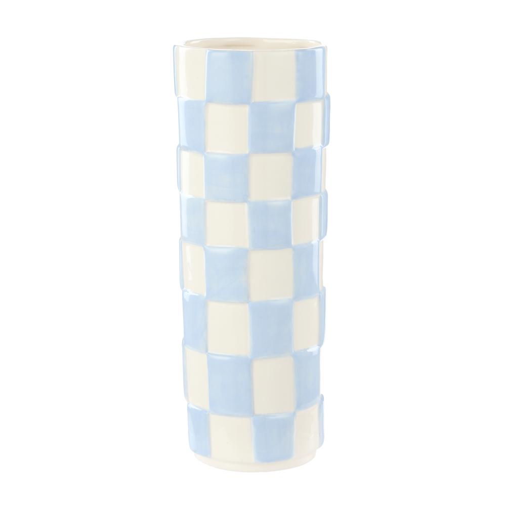 Emporium Lulu Collection Check Vase - Tall Check Light Blue at House