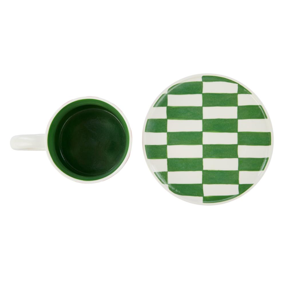 Emporium Check Mug & Plate Set Pink and Green at House