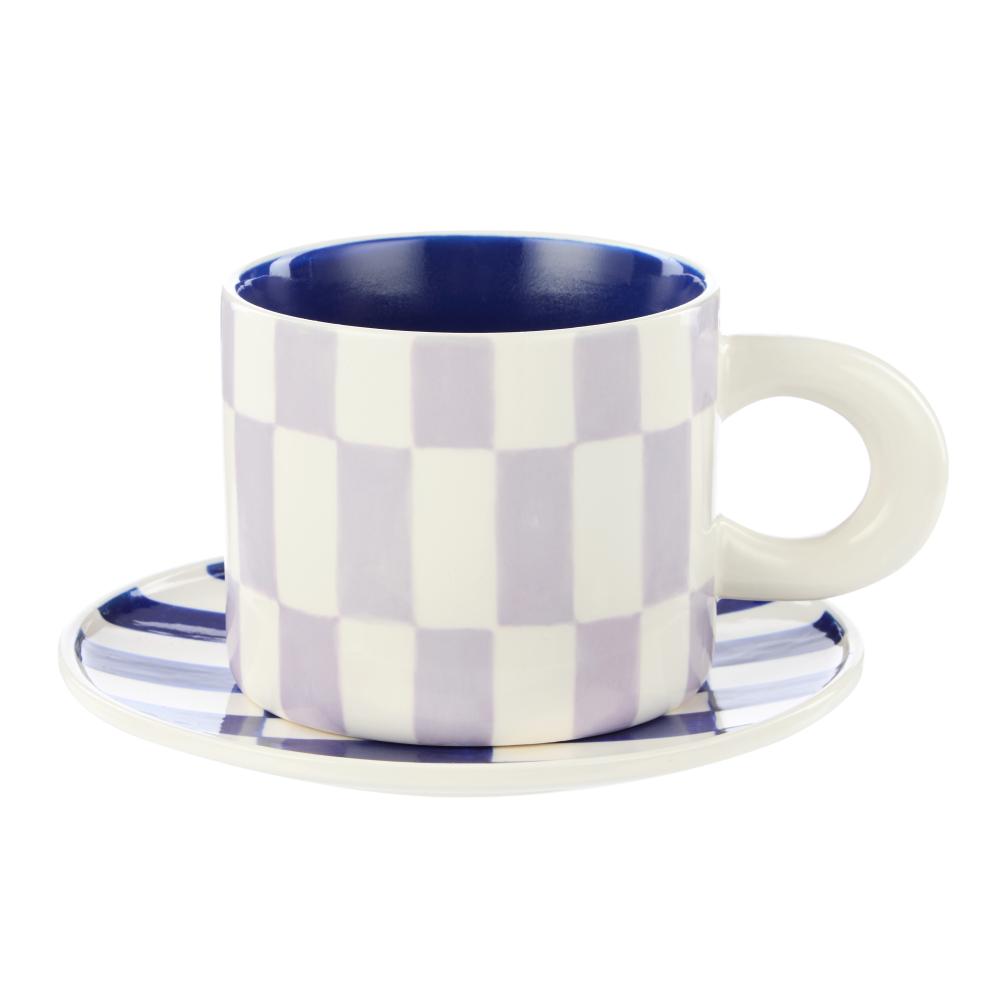 Emporium Check Mug & Plate Set Purple and Blue at House