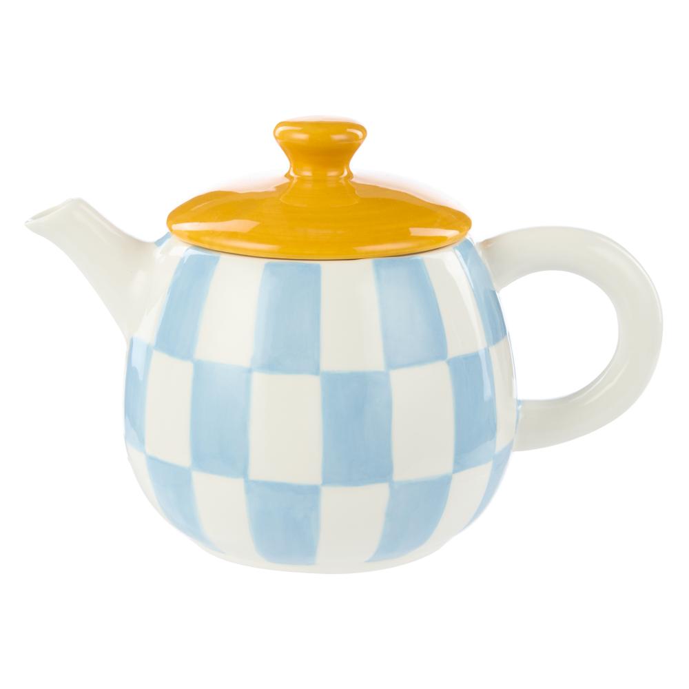Emporium Check Teapot blue with yellow lid at House