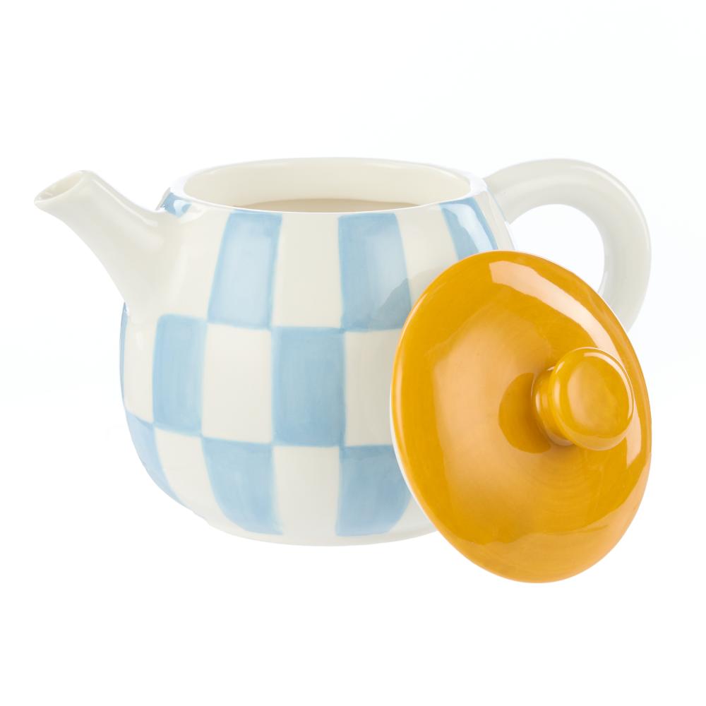 Emporium Check Teapot blue with yellow lid at House