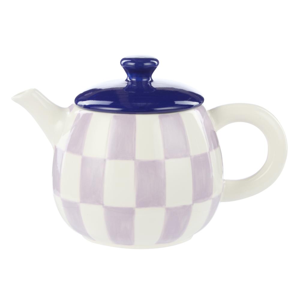 Emporium Check Teapot purple with blue lid at House
