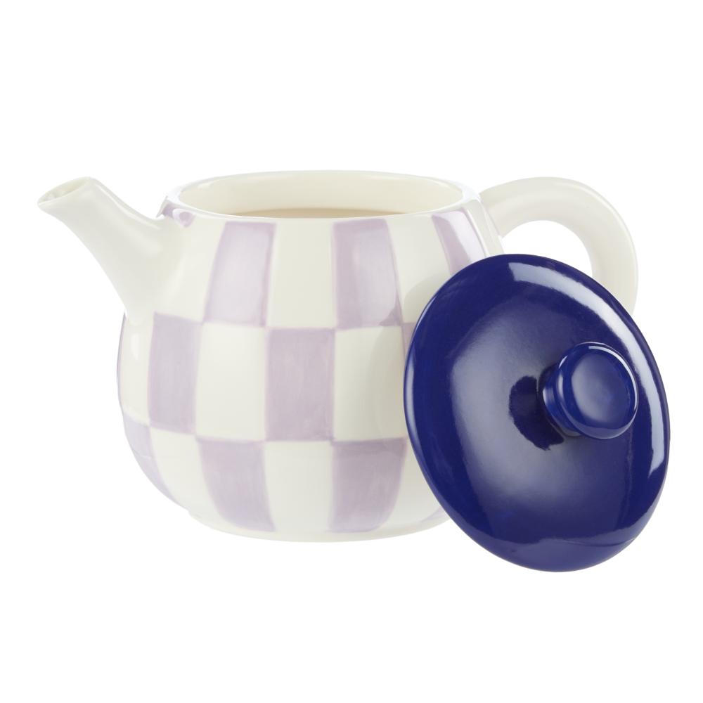 Emporium Check Teapot purple with blue lid at House
