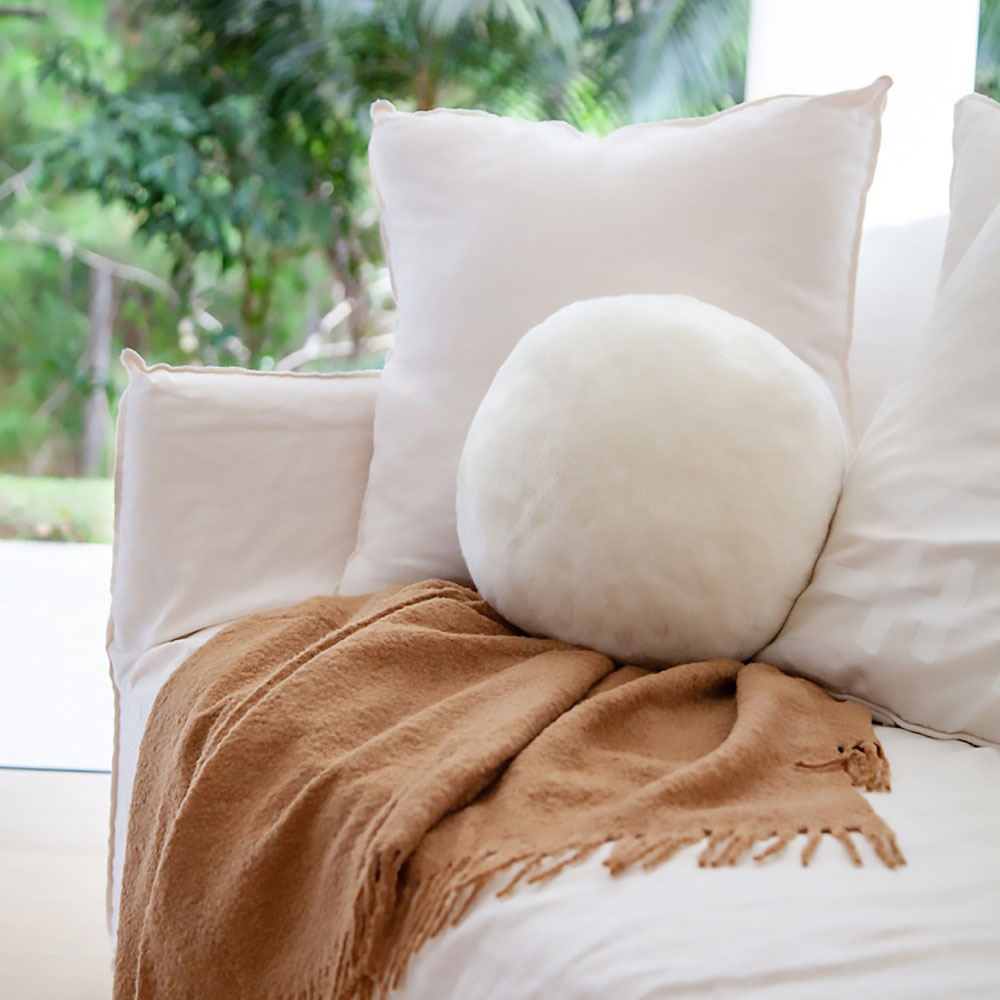 Fibre by Auskin Sheepskin Shorn Ball Cushion 28cm