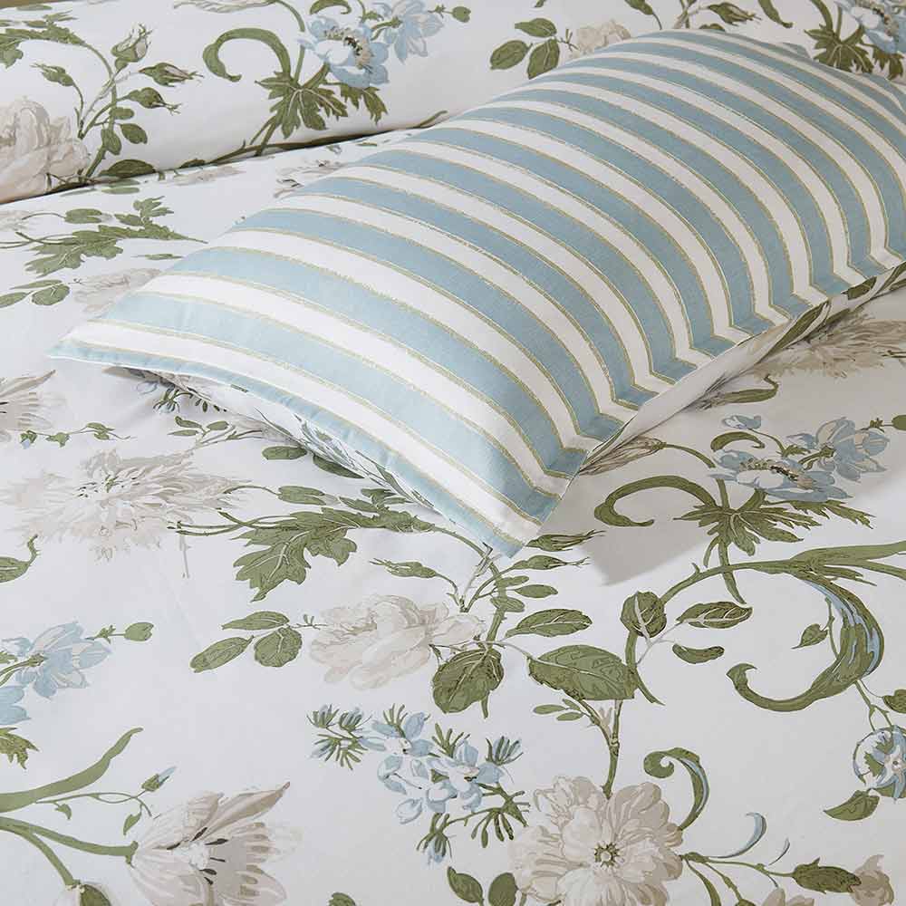 Laura Ashley Rosalind Seaspray Quilt Cover Set floral and stripe quilt cover at House