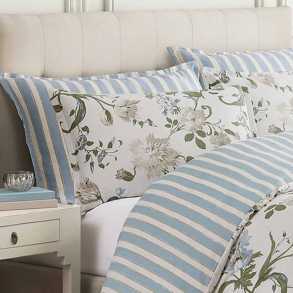 Laura Ashley Rosalind Seaspray Quilt Cover Set floral and stripe quilt cover at House