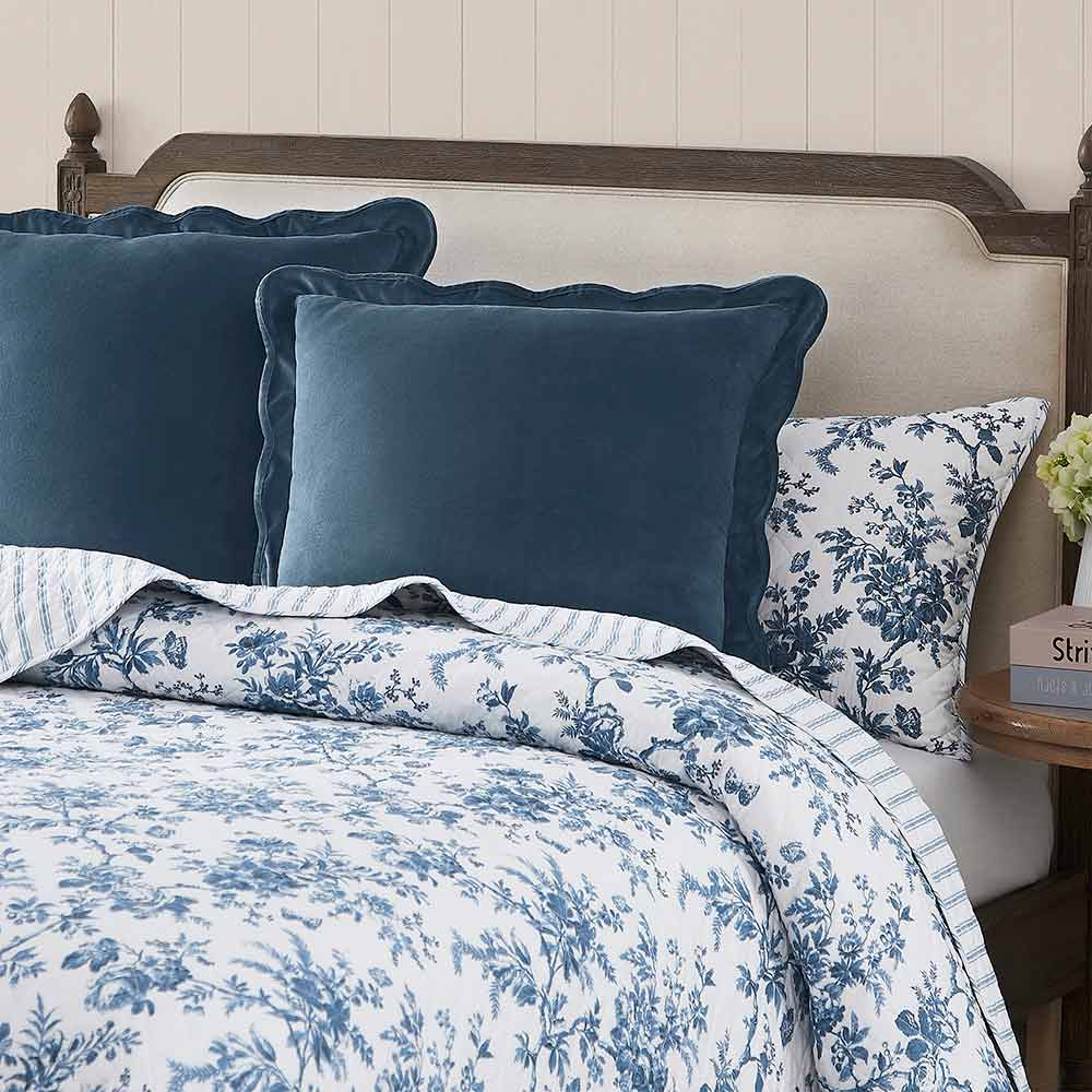 Laura Ashley Somerford European Pillowcase Midnight Blue on floral bed quilt cover at House