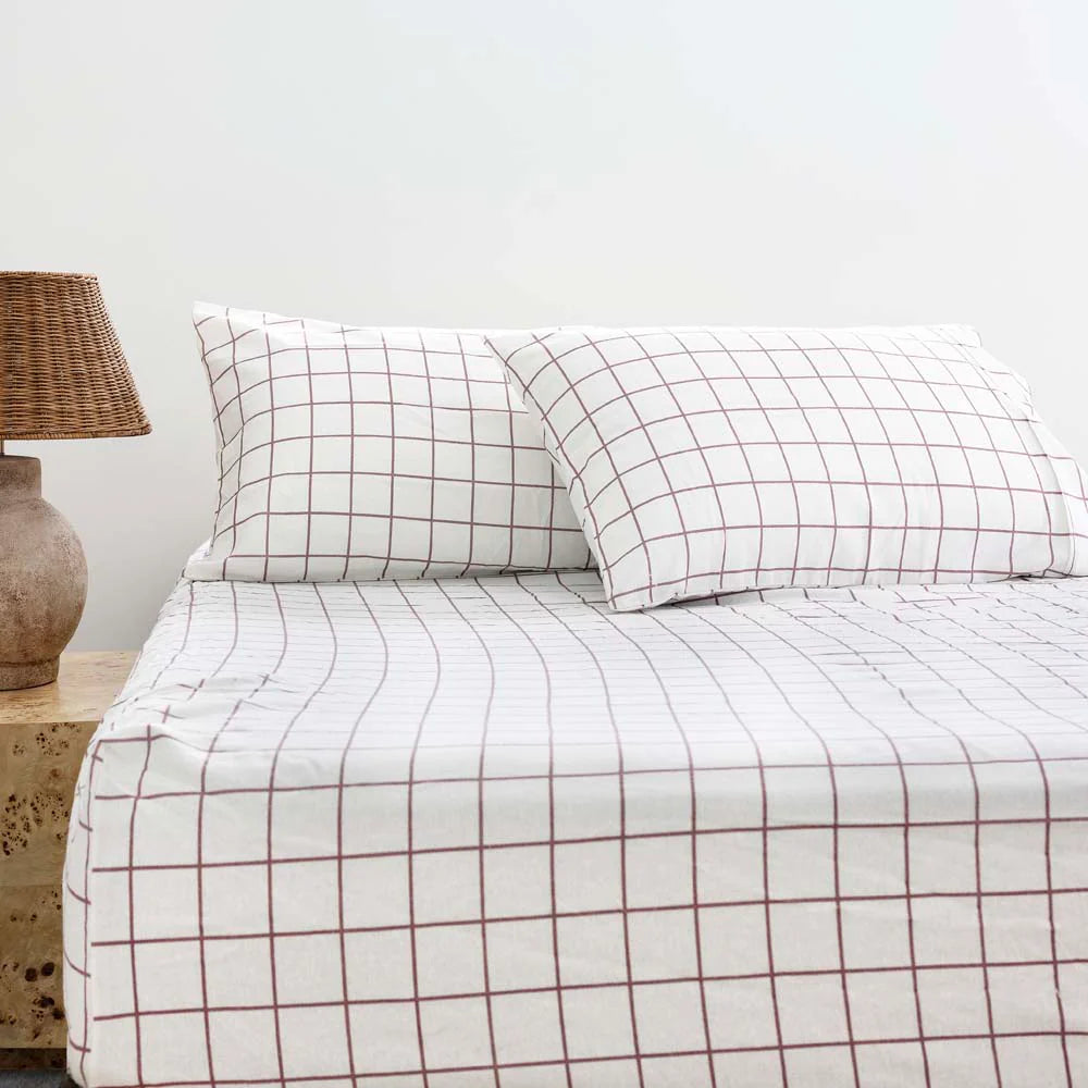 Bambury Grid Flannelette Fitted Sheet Set