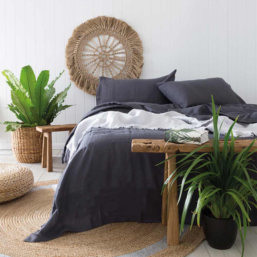 Bambury French Flax Linen Sheet Set Charcoal - House
