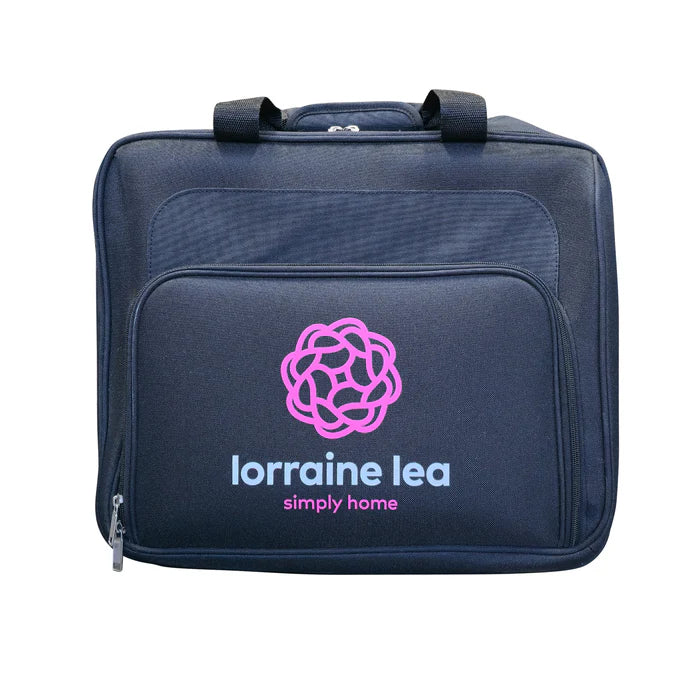 Navy blue bag with Lorraine Lea logo on a white background