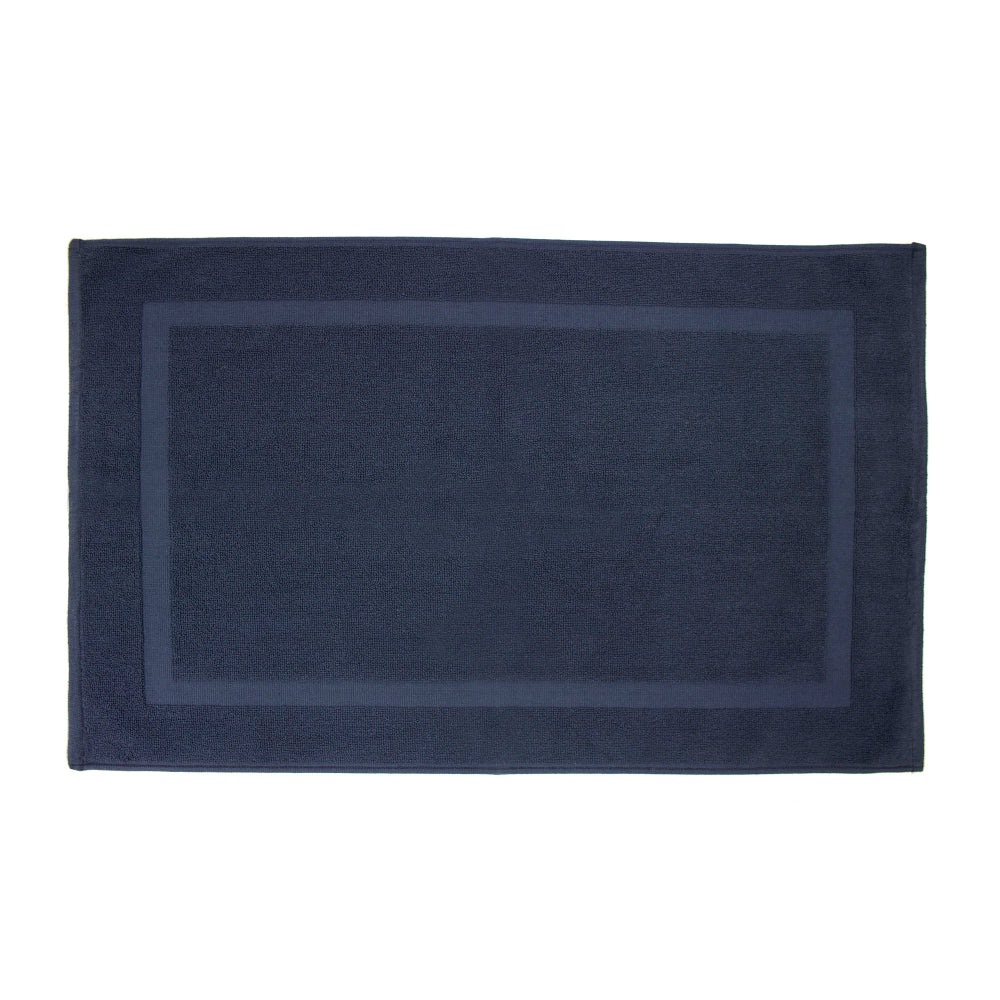 The Bambury Chateau Navy bath mat pictured with a white background.