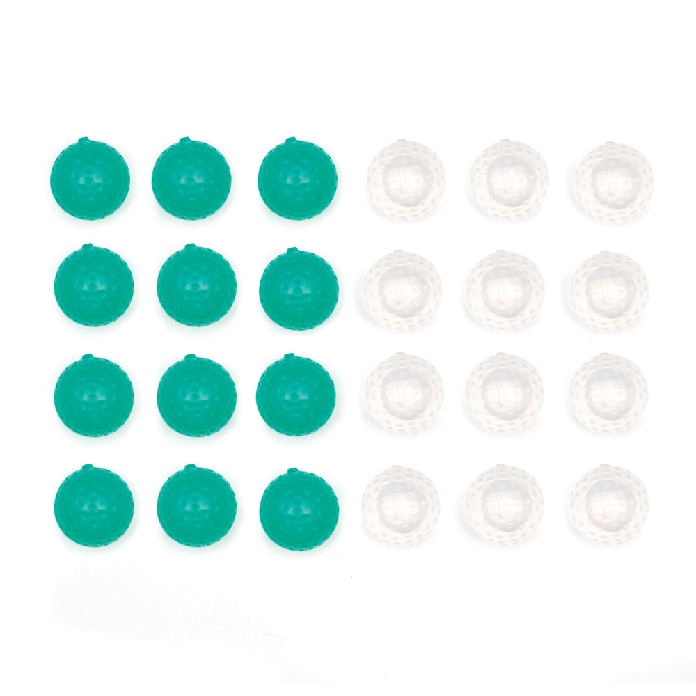 Set of 24 ice cube moulds in the shape of golf balls.