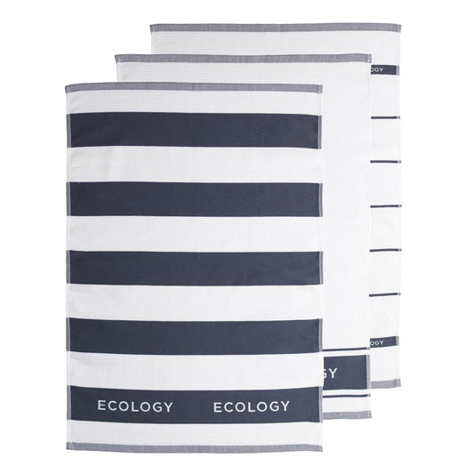 Ecology Fold Set of 3 Tea Towels navy