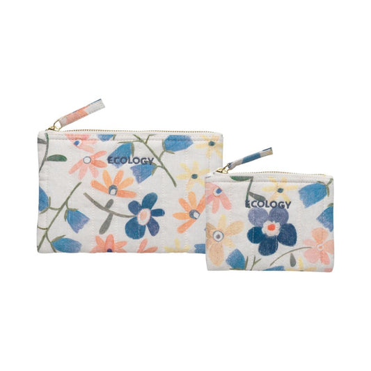  Flower zip cosmetic pouches - Ecology Agnes Set of 2 Flat Pouches - House