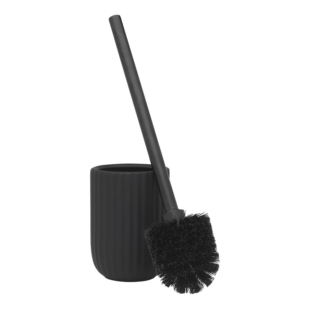 Black ribbed Toilet Brush Holder with black toilet brush - House