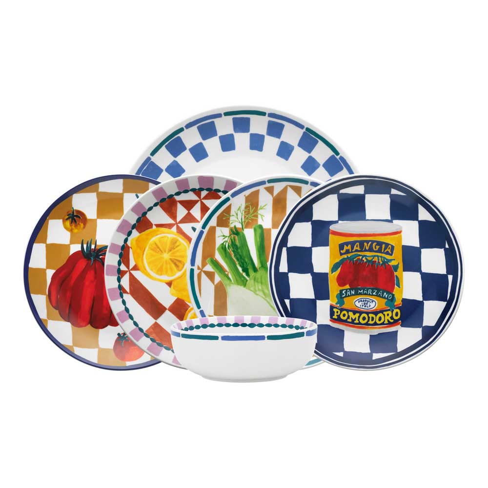 Porto Valentina 12 Piece Dinnerset Multicoloured with Dinner plates, side plates, and bowls, at House