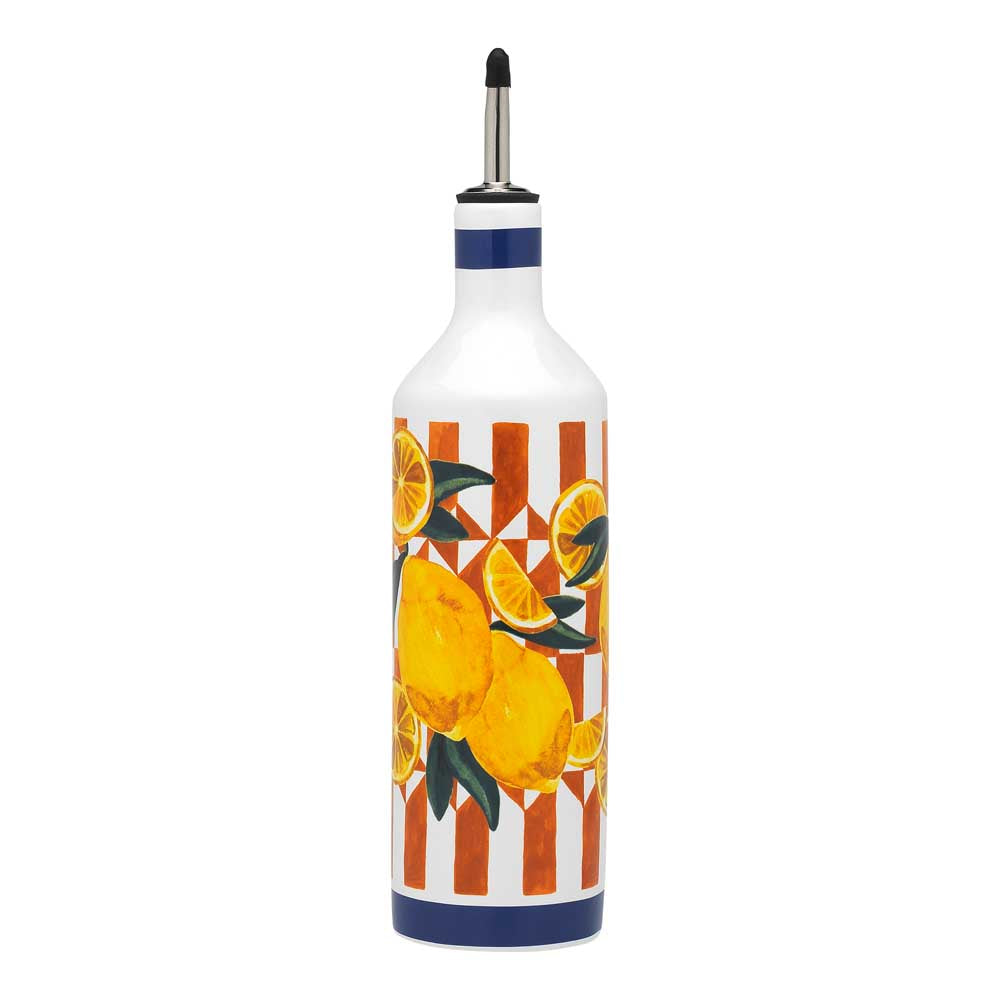 Porto Valentina Oil Bottle 750ml Orange Stripe with lemons at House
