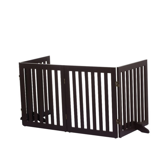 Charlie's Pet Durable Wooden 4 Panel Freestanding Pet Gate Brown