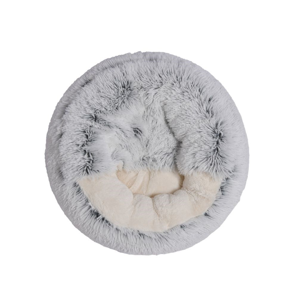 Charlie's Snookie Hooded Faux Fur Calming Dog Bed White