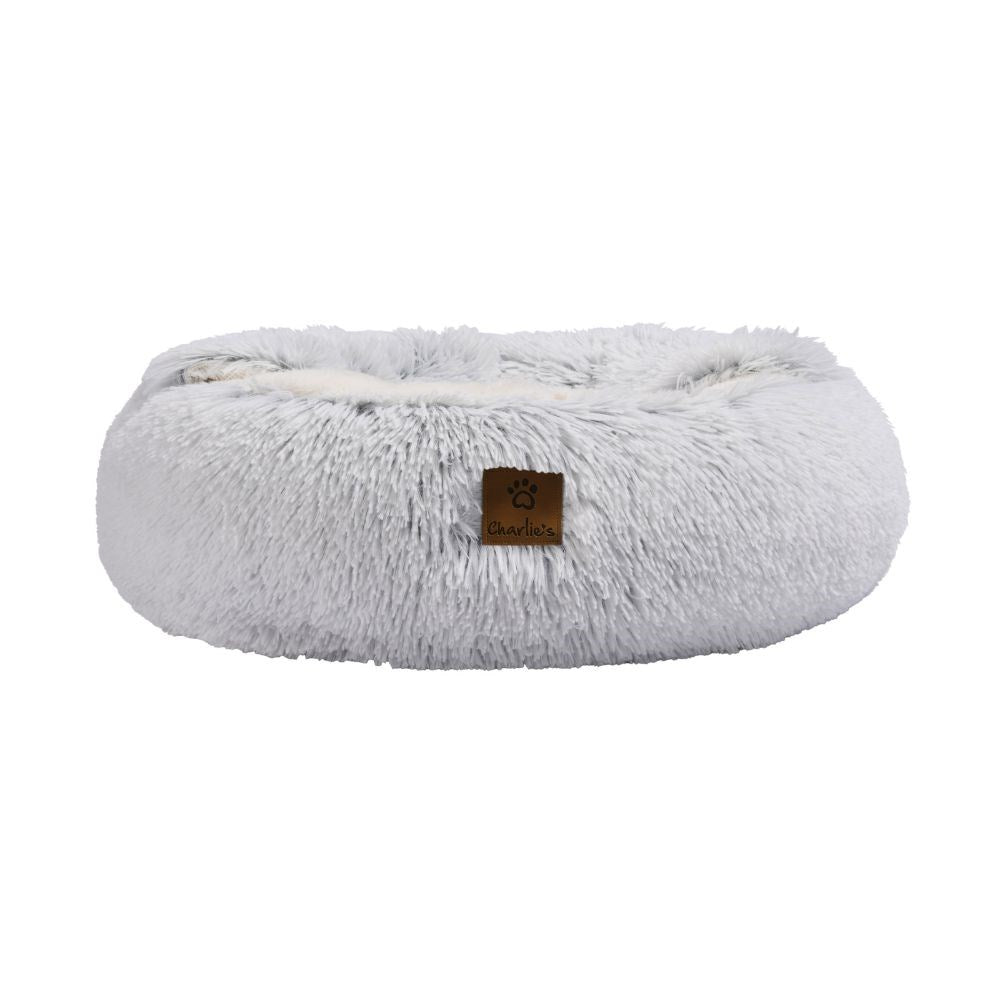 Charlie's Snookie Hooded Faux Fur Calming Dog Bed White