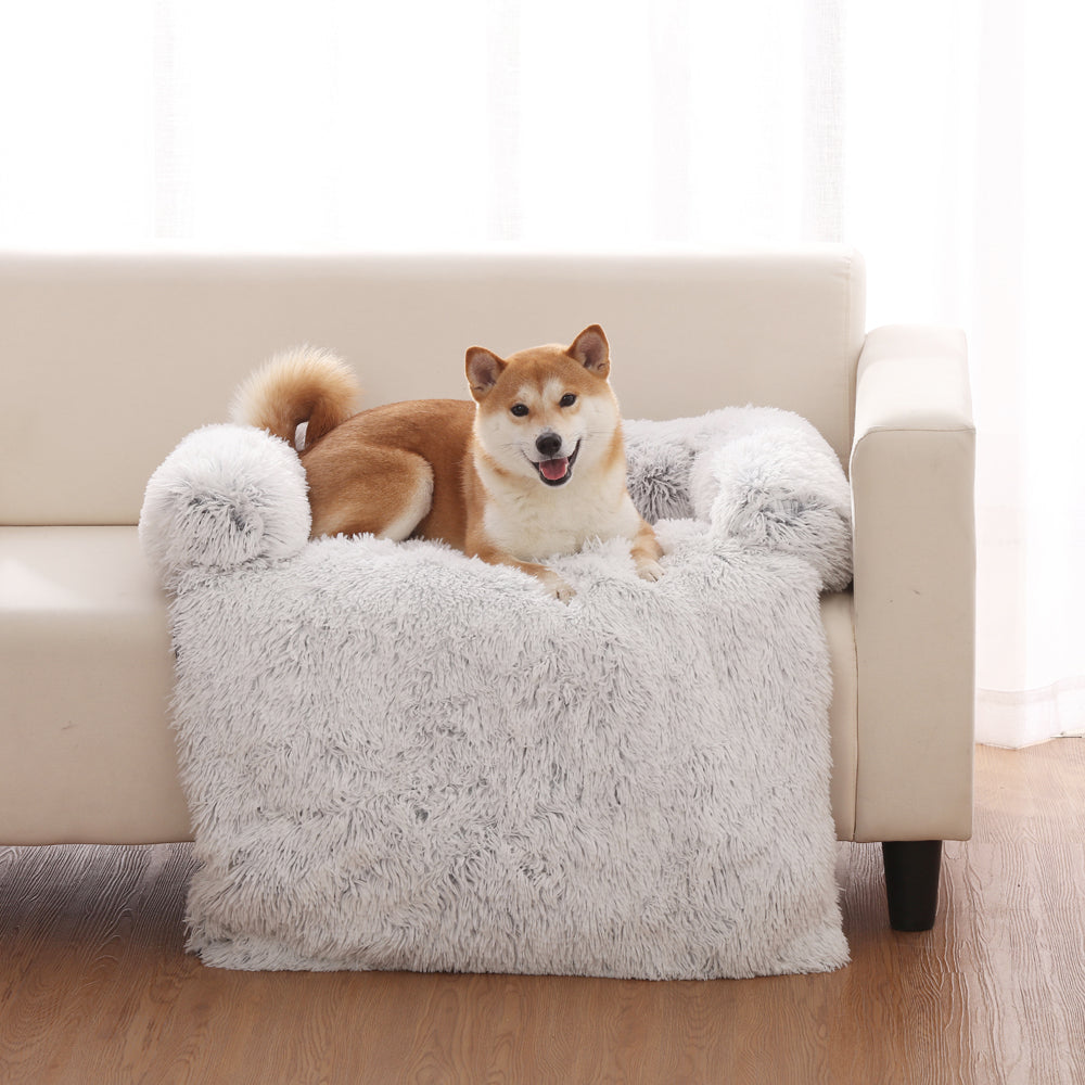 Charlie's Shaggy Faux Fur Bolster Sofa Protector Calming Dog Bed