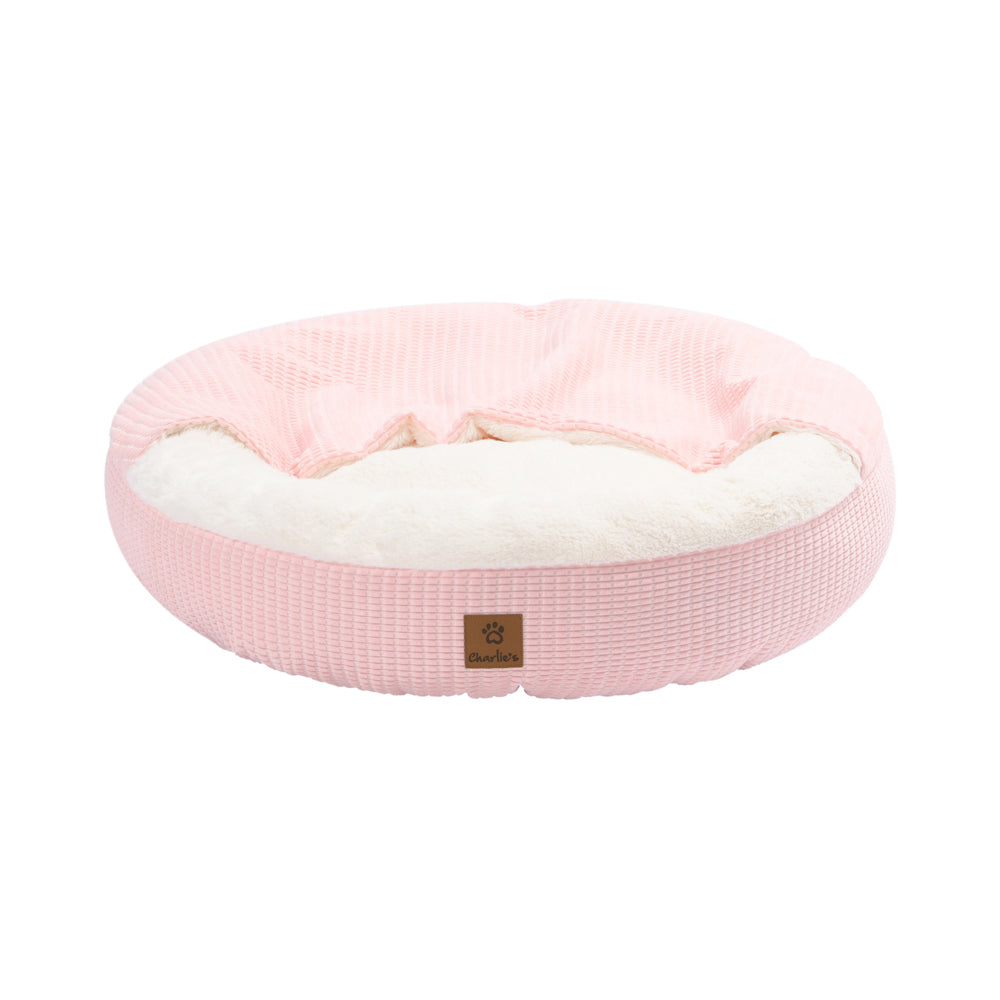 Charlie's Snookie Hooded Calming Dog Bed Pink