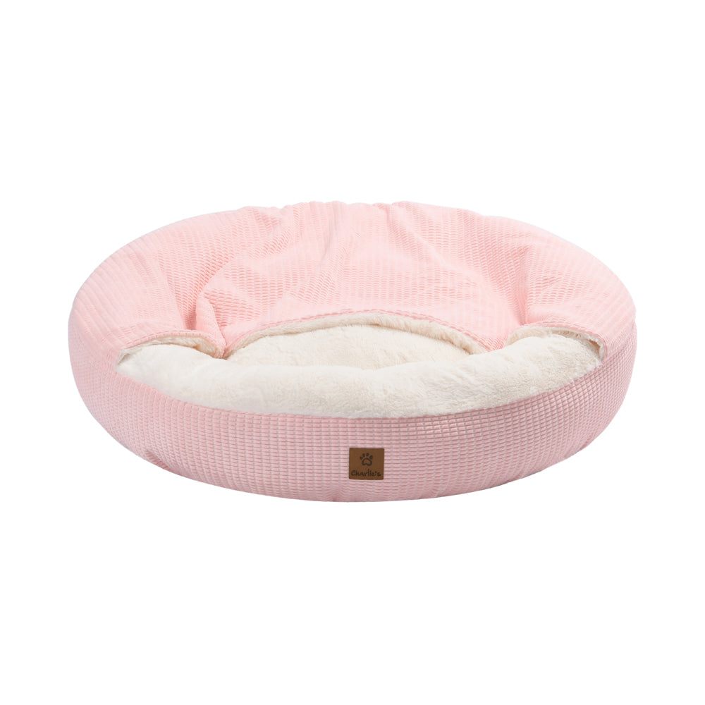 Charlie's Snookie Hooded Calming Dog Bed Pink