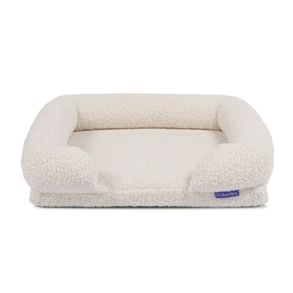 Charlie's Teddy Fleece Orthopedic Memory Foam Sofa Dog Bed with Bolster