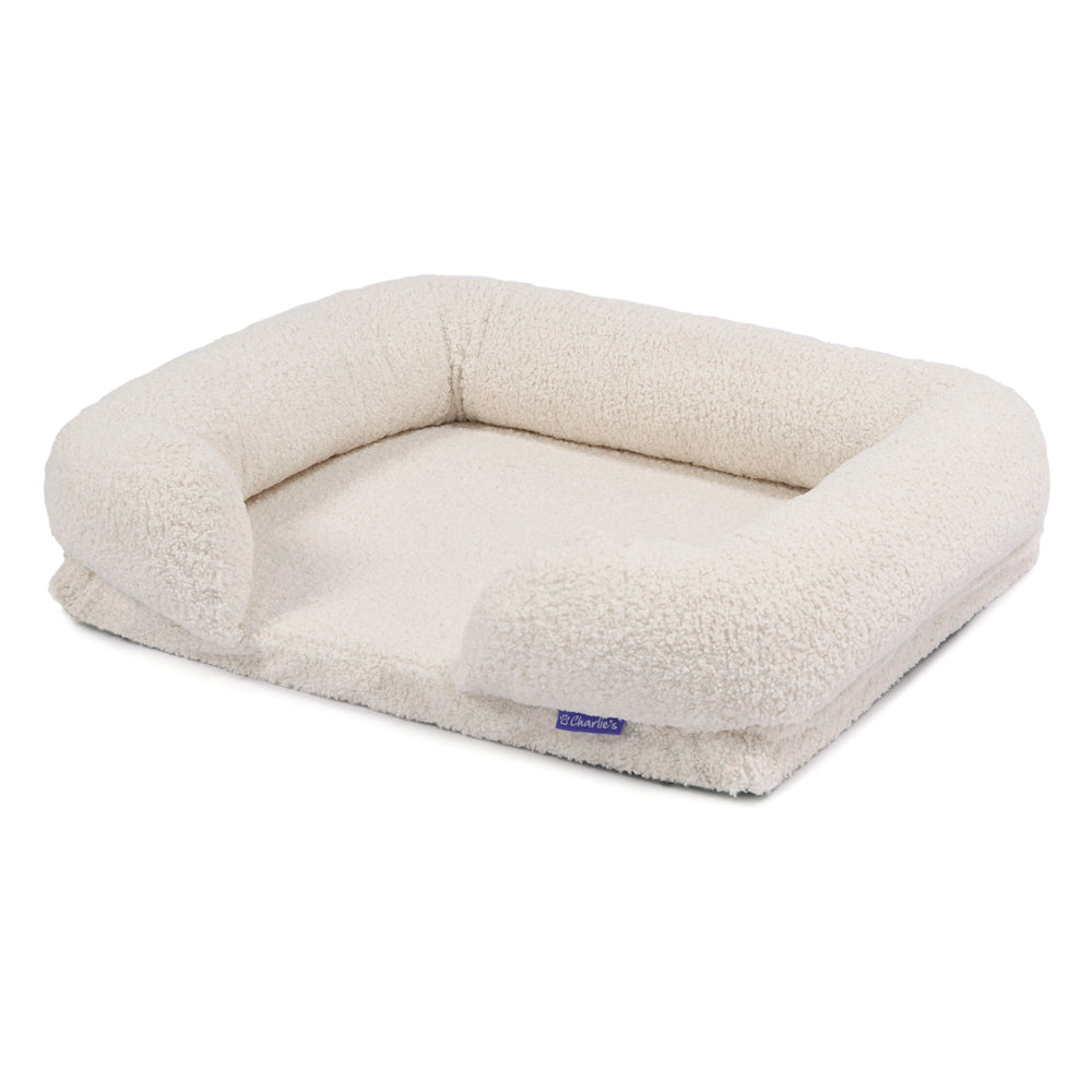 Charlie's Teddy Fleece Orthopedic Memory Foam Sofa Dog Bed with Bolster