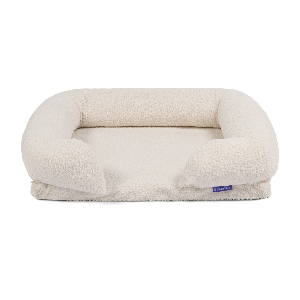 Charlie's Teddy Fleece Orthopedic Memory Foam Sofa Dog Bed with Bolster