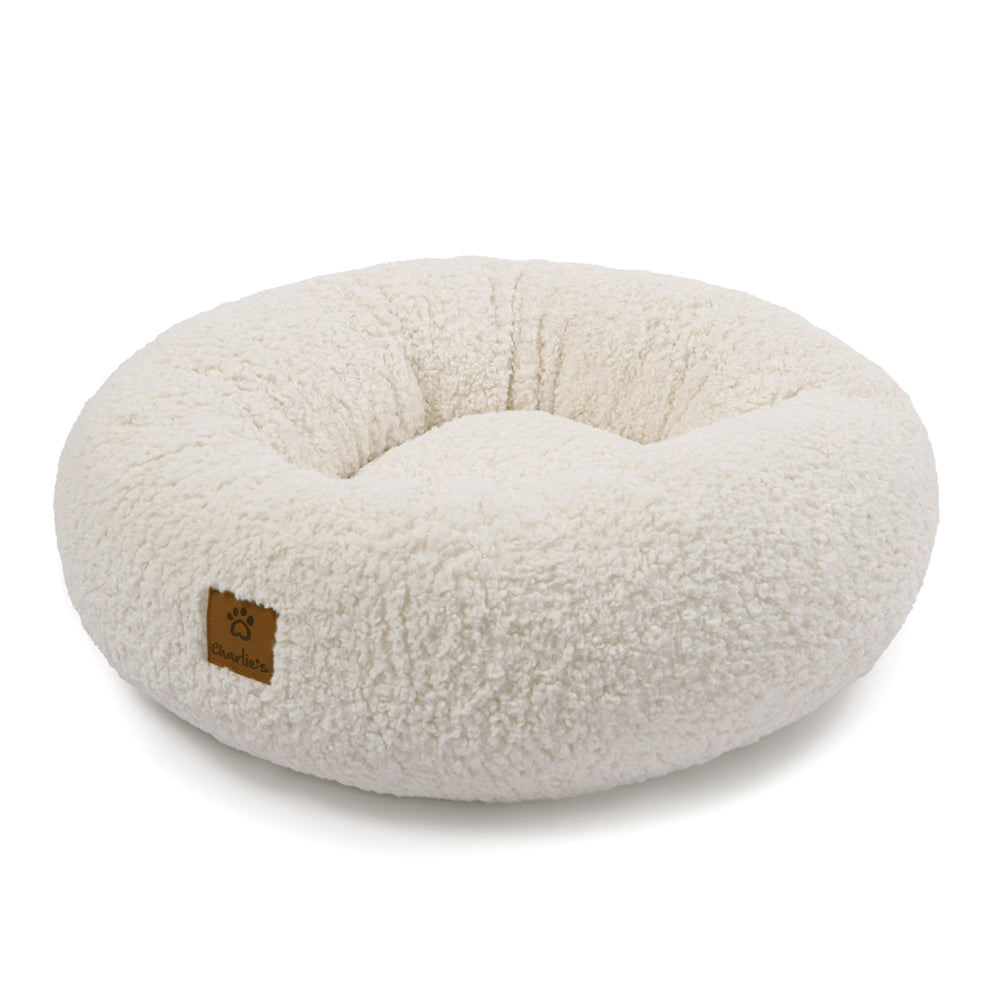 Charlie's Teddy Fleece Round Calming Dog Bed