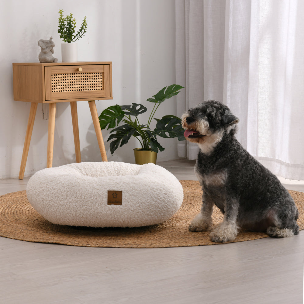 Charlie's Teddy Fleece Round Calming Dog Bed