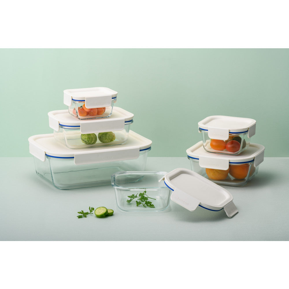 Locknlock Clear Glass White Square Container 500ml