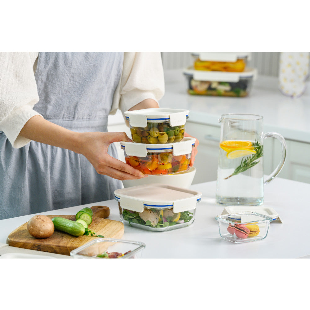 Locknlock Clear Glass White Rectangle Container 630ml