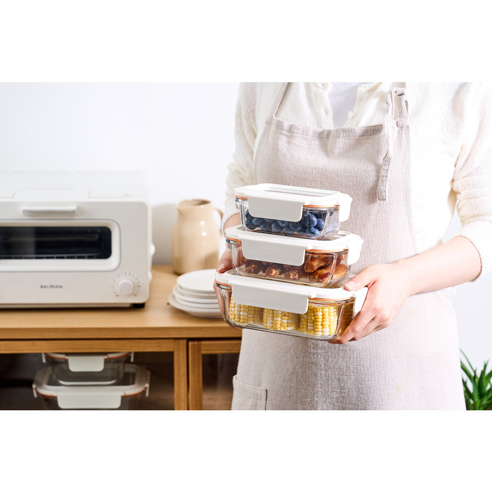 Locknlock Clear Glass White Rectangle Container 630ml