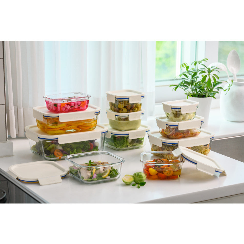 Locknlock Clear Glass White Rectangle Container 630ml