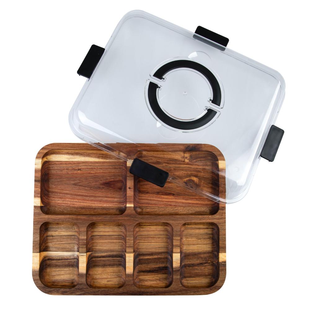 Alfresco Lane Acacia Wood 6 Compartment Rectangular Grazing Platter with Lid