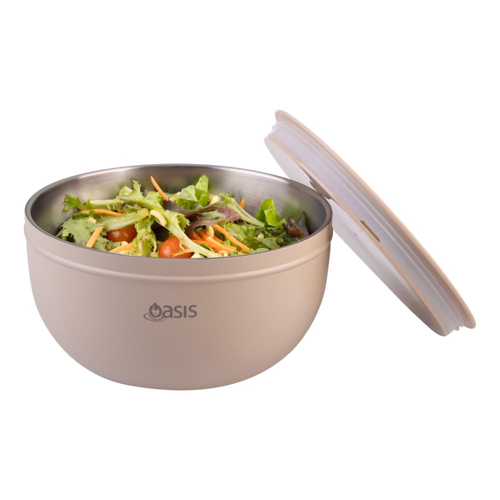 Oasis Stainless Steel Double Wall Salad Bowl with Lid 2.8L