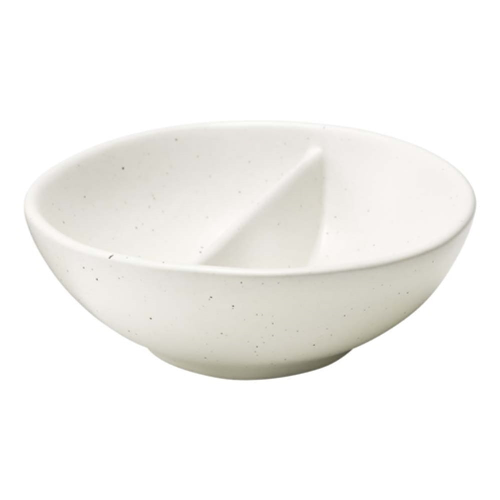 White salt dish with a divider in the middle for multi use